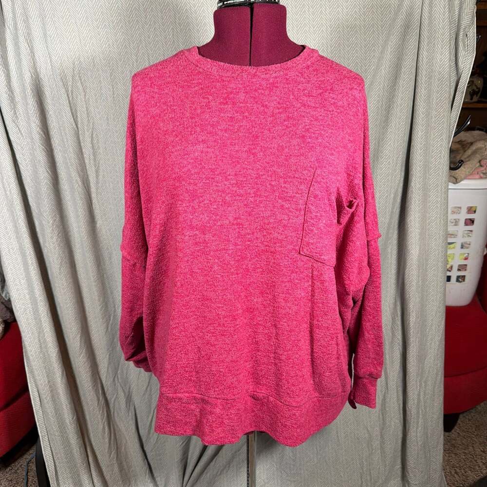 Zenana Women's Plus Size XL Brushed Melange Hacci Oversized Pocket Sweater in Be